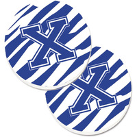 "Caroline's Treasures Monogram Initial x Tiger Stripe Blue & White Set of 2 Cup Holder Car Coasters CJ1034-XCARC, 2.56, Multicolor"