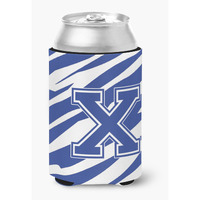 Letter X Initial Monogram - Tiger Stripe Blue and White Can Beverage Insulator Hugger