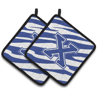 "Caroline's Treasures Monogram Initial x Tiger Stripe Blue & White Pair of Pot Holders CJ1034-XPTHD, 7.5HX7.5W, Multicolor"