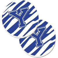 "Caroline's Treasures Monogram Initial Y Tiger Stripe Blue & White Set of 2 Cup Holder Car Coasters CJ1034-YCARC, 2.56, Multicolor"