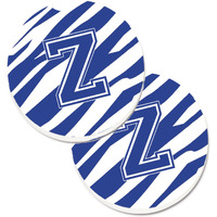 "Caroline's Treasures Monogram Initial Z Tiger Stripe Blue & White Set of 2 Cup Holder Car Coasters CJ1034-ZCARC, 2.56, Multicolor"