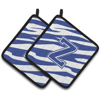 "Caroline's Treasures Monogram Initial Z Tiger Stripe Blue & White Pair of Pot Holders CJ1034-ZPTHD, 7.5HX7.5W, Multicolor"