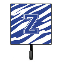 "Caroline's Treasures Letter Z Initial Tiger Stripe Blue and White Leash Holder or Key hooks, Small, Multicolor"