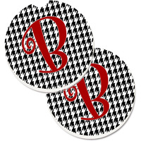 "Caroline's Treasures Monogram Initial B Houndstooth black Set of 2 Cup Holder Car Coasters CJ1035-BCARC, 2.56, Multicolor"