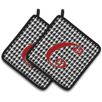 "Caroline's Treasures Monogram Initial C Houndstooth black Pair of Pot Holders CJ1035-CPTHD, 7.5HX7.5W, Multicolor"