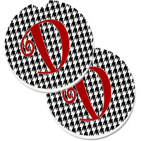 "Caroline's Treasures Monogram Initial D Houndstooth black Set of 2 Cup Holder Car Coasters CJ1035-DCARC, 2.56, Multicolor"