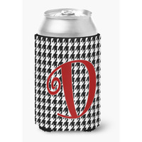 Letter D Initial Monogram - Houndstooth Black Can or Bottle Beverage Insulator Hugger