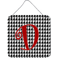 "Caroline's Treasures Letter D Initial Monogram-Houndstooth Black Wall or Door Hanging Prints, 6 x 6"", Multicolor"