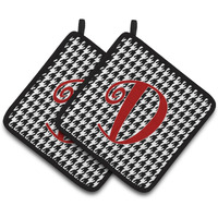 "Caroline's Treasures Monogram Initial D Houndstooth black Pair of Pot Holders CJ1035-DPTHD, 7.5HX7.5W, Multicolor"