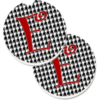 "Caroline's Treasures Monogram Initial E Houndstooth black Set of 2 Cup Holder Car Coasters CJ1035-ECARC, 2.56, Multicolor"