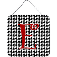 "Caroline's Treasures Letter E Initial Monogram-Houndstooth Black Wall or Door Hanging Prints, 6 x 6"", Multicolor"