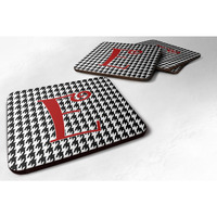 "Caroline's Treasures CJ1035-EFC Monogram-Houndstooth Black Foam Coasters (Set of 4), Initial Letter E, 3.5"" H x 3.5"" W, Multicolor"