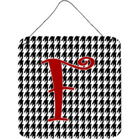 "Caroline's Treasures Letter F Initial Monogram-Houndstooth Black Wall or Door Hanging Prints, 6 x 6"", Multicolor"