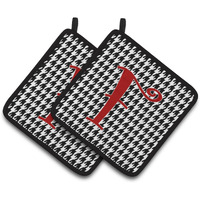 "Caroline's Treasures Monogram Initial F Houndstooth black Pair of Pot Holders CJ1035-FPTHD, 7.5HX7.5W, Multicolor"