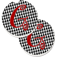 "Caroline's Treasures Monogram Initial G Houndstooth black Set of 2 Cup Holder Car Coasters CJ1035-GCARC, 2.56, Multicolor"