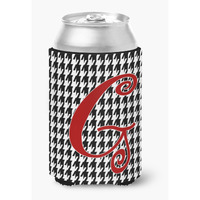 Letter G Initial Monogram - Houndstooth Black Can or Bottle Beverage Insulator Hugger