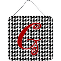 "Caroline's Treasures Letter G Initial Monogram-Houndstooth Black Wall or Door Hanging Prints, 6 x 6"", Multicolor"