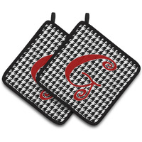"Caroline's Treasures Monogram Initial G Houndstooth black Pair of Pot Holders CJ1035-GPTHD, 7.5HX7.5W, Multicolor"
