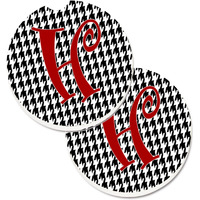 "Caroline's Treasures Monogram Initial H Houndstooth black Set of 2 Cup Holder Car Coasters CJ1035-HCARC, 2.56, Multicolor"