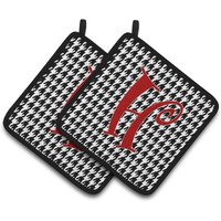 "Caroline's Treasures Monogram Initial H Houndstooth black Pair of Pot Holders CJ1035-HPTHD, 7.5HX7.5W, Multicolor"