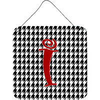 "Caroline's Treasures Letter I Initial Monogram-Houndstooth Black Wall or Door Hanging Prints, 6 x 6"", Multicolor"