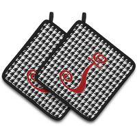 "Caroline's Treasures Monogram Initial J Houndstooth black Pair of Pot Holders CJ1035-JPTHD, 7.5HX7.5W, Multicolor"