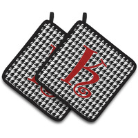 "Caroline's Treasures Monogram Initial K Houndstooth black Pair of Pot Holders CJ1035-KPTHD, 7.5HX7.5W, Multicolor"