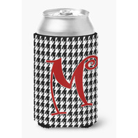 Letter M Initial Monogram - Houndstooth Black Can or Bottle Beverage Insulator Hugger