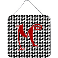 "Caroline's Treasures Letter M Initial Monogram-Houndstooth Black Wall or Door Hanging Prints, 6 x 6"", Multicolor"