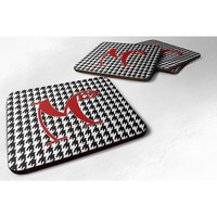 "Caroline's Treasures CJ1035-MFC Monogram-Houndstooth Black Foam Coasters (Set of 4), Initial Letter M, 3.5"" H x 3.5"" W, Multicolor"