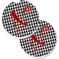 "Caroline's Treasures Monogram Initial N Houndstooth black Set of 2 Cup Holder Car Coasters CJ1035-NCARC, 2.56, Multicolor"