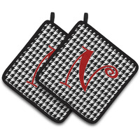 "Caroline's Treasures Monogram Initial N Houndstooth black Pair of Pot Holders CJ1035-NPTHD, 7.5HX7.5W, Multicolor"