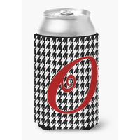 Letter O Initial Monogram - Houndstooth Black Can or Bottle Beverage Insulator Hugger