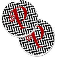 "Caroline's Treasures Monogram Initial P Houndstooth black Set of 2 Cup Holder Car Coasters CJ1035-PCARC, 2.56, Multicolor"
