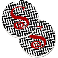 "Caroline's Treasures Monogram Initial S Houndstooth black Set of 2 Cup Holder Car Coasters CJ1035-SCARC, 2.56, Multicolor"
