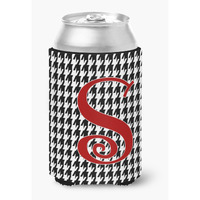 Letter S Initial Monogram - Houndstooth Black Can or Bottle Beverage Insulator Hugger