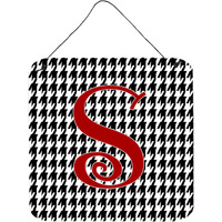 "Caroline's Treasures Letter S Initial Monogram-Houndstooth Black Wall or Door Hanging Prints, 6 x 6"", Multicolor"