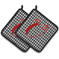 "Caroline's Treasures Monogram Initial U Houndstooth black Pair of Pot Holders CJ1035-UPTHD, 7.5HX7.5W, Multicolor"
