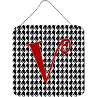 "Caroline's Treasures Letter V Initial Monogram-Houndstooth Black Wall or Door Hanging Prints, 6 x 6"", Multicolor"