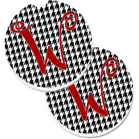 "Caroline's Treasures Monogram Initial W Houndstooth black Set of 2 Cup Holder Car Coasters CJ1035-WCARC, 2.56, Multicolor"