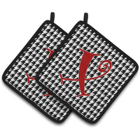 "Caroline's Treasures Monogram Initial x Houndstooth black Pair of Pot Holders CJ1035-XPTHD, 7.5HX7.5W, Multicolor"
