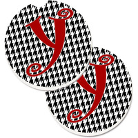 "Caroline's Treasures Monogram Initial Y Houndstooth black Set of 2 Cup Holder Car Coasters CJ1035-YCARC, 2.56, Multicolor"
