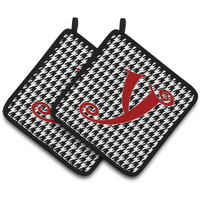 "Caroline's Treasures Monogram Initial Y Houndstooth black Pair of Pot Holders CJ1035-YPTHD, 7.5HX7.5W, Multicolor"