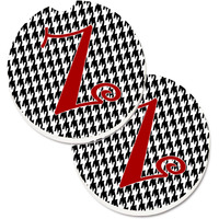 "Caroline's Treasures Monogram Initial Z Houndstooth black Set of 2 Cup Holder Car Coasters CJ1035-ZCARC, 2.56, Multicolor"