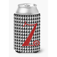 Letter Z Initial Monogram - Houndstooth Black Can or Bottle Beverage Insulator Hugger