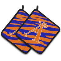 "Caroline's Treasures Letter A Monogram - Orange Blue Tiger Stripe Pair of Pot Holders CJ1036-APTHD, 7.5HX7.5W, Multicolor"
