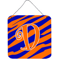 "Caroline's Treasures Letter D Initial Tiger Stripe Blue and Orange Wall or Door Hanging Prints, 6 x 6"", Multicolor"