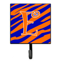 "Caroline's Treasures CJ1036-ESH4 Letter E Initial Tiger Stripe Blue and Orange Leash Holder or Key Hook, Small, Multicolor"