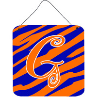 "Caroline's Treasures Letter G Initial Tiger Stripe Blue and Orange Wall or Door Hanging Prints, 6 x 6"", Multicolor"