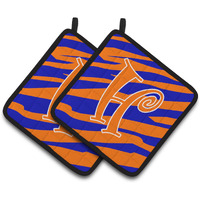 "Caroline's Treasures Monogram Initial H Tiger Stripe Blue & Orange Pair of Pot Holders CJ1036-HPTHD, 7.5HX7.5W, Multicolor"